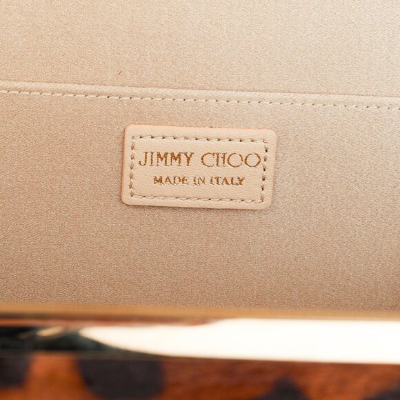 Jimmy Choo Cayla Leopard Pony Hair Enamel-Top Clutch - Picture 8 of 9